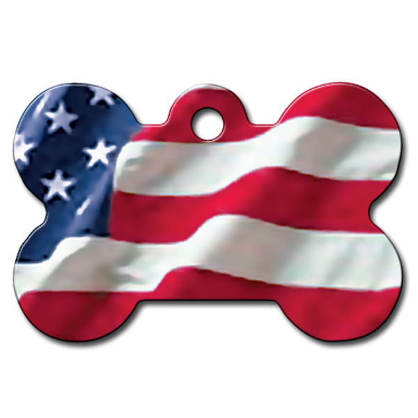 Bone Large Engravable Pet I.D. Tag - American Flag at BaxterBoo