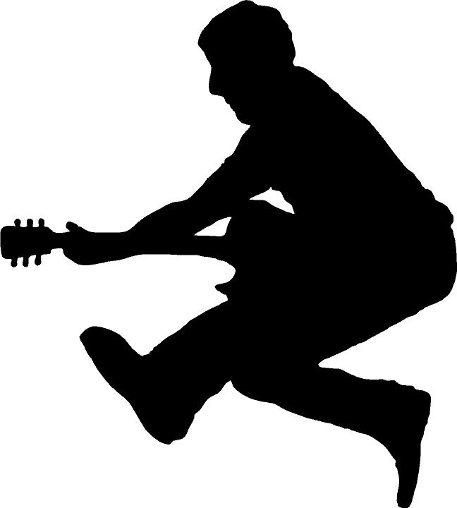 Jumping Guitar Player Vinyl Wall Decals 9" wide x 10" tall