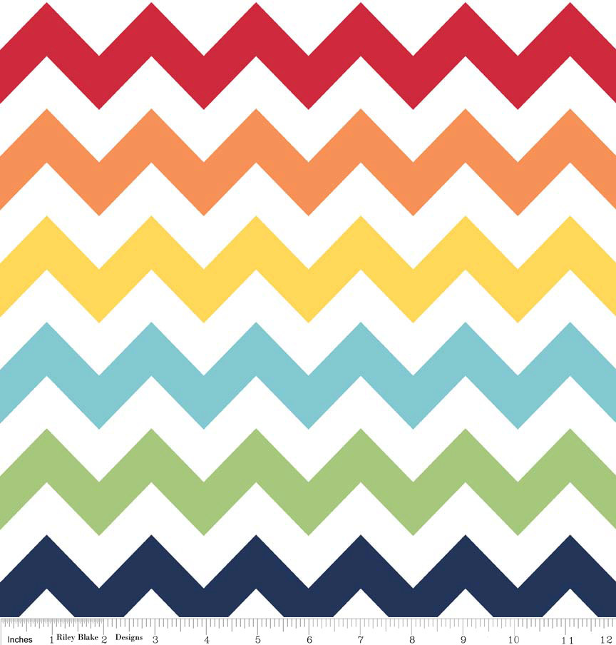 Rainbow Medium Chevron Multi Color on White by TreasureBayFabric