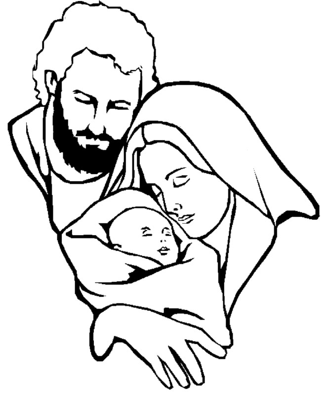 Mary joseph and baby jesus clipart black and white