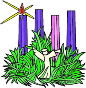 Advent wreath one candle lit clipart bw