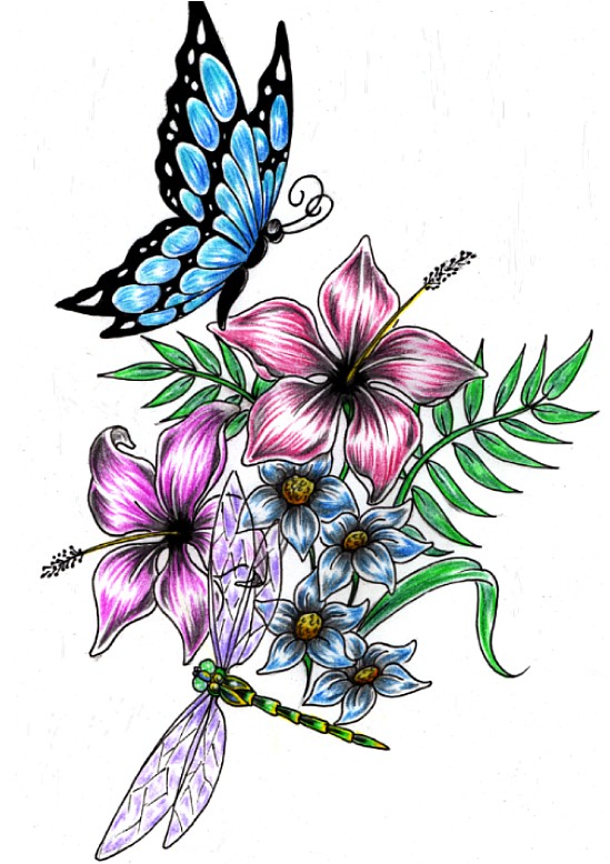Dragonfly n Flower Tattoo Drawing | Fresh 2017 Tattoos Ideas