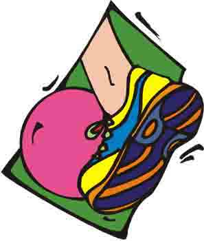 Kickball soccer ball being kicked goal cartoon clipart image #25857