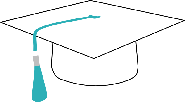 White Graduation Cap With Teal Ribbon Clip Art ...