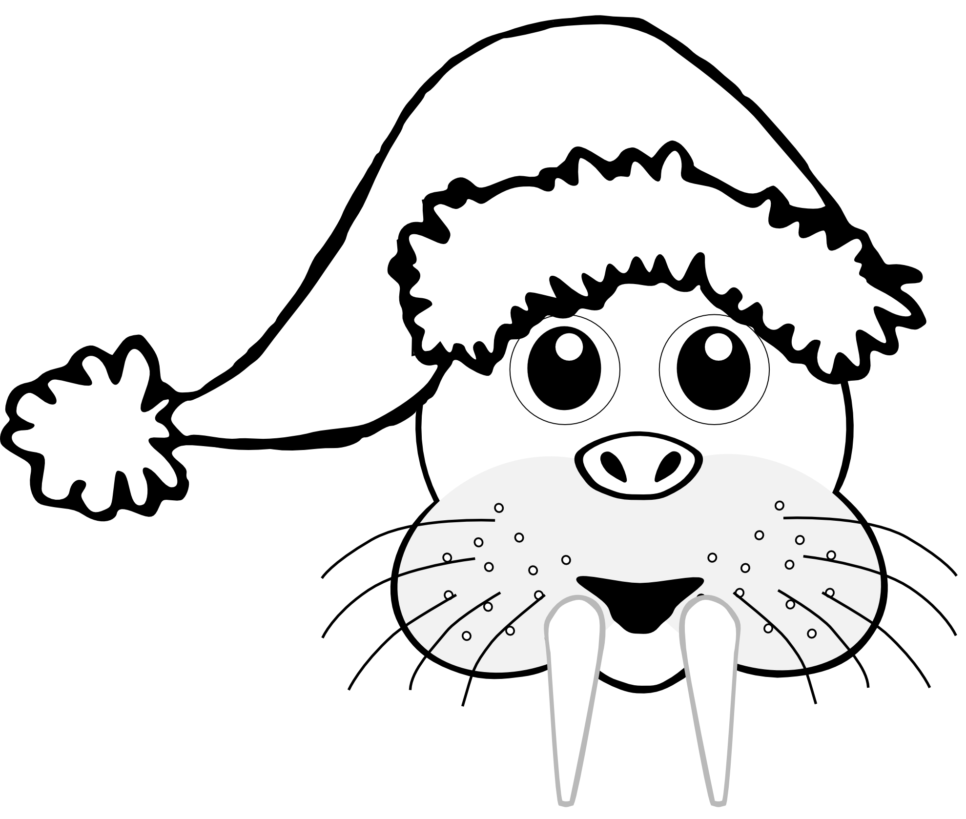 walrus head cartoon brown santa hat black white ...