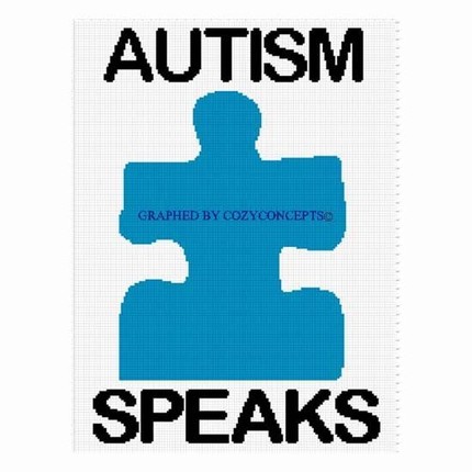 COZYCONCEPTS AUTISM SPEAKS BLUE PUZZLE PIECE RIBBON AFGHAN CROCHET ...