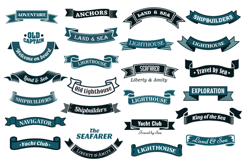 Nautical ribbon banners vector set - Vector Banner, Vector Ribbon ...