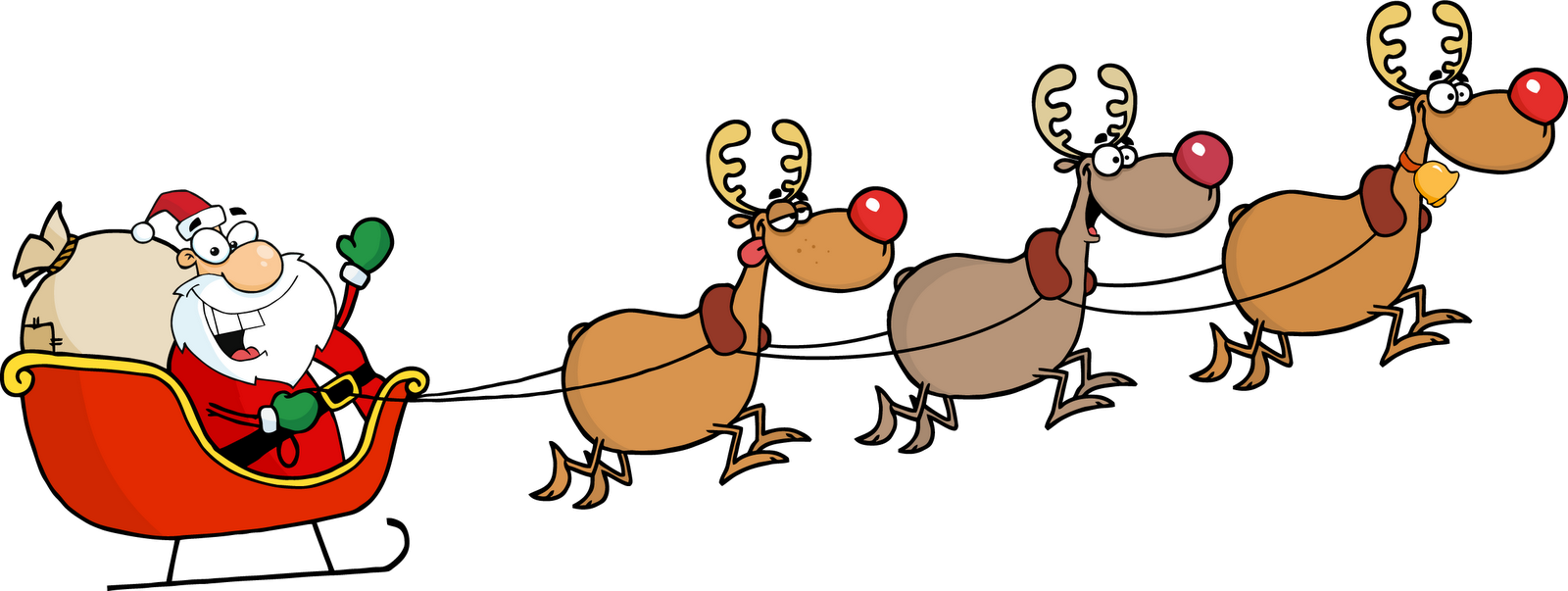 Santa and reindeer sleigh clipart
