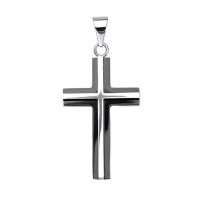 Black and Steel CLERGY CROSS 3D Mens Necklace Pendant
