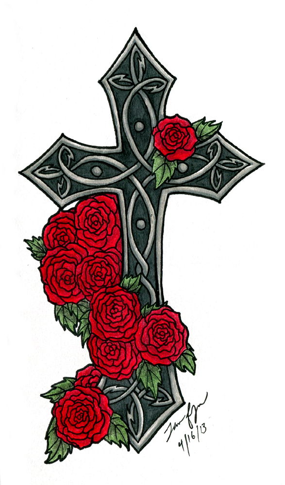 Cross Drawings With Roses