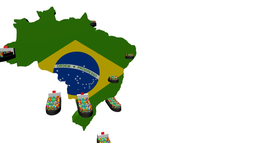 Republic Of Brazil, Map And Flag, Zoom Out, Blue Background. Stock ...