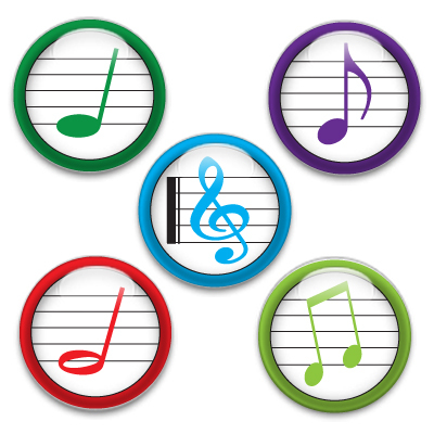 Decorative Magnets or Push Pins 5 Big Music Notes