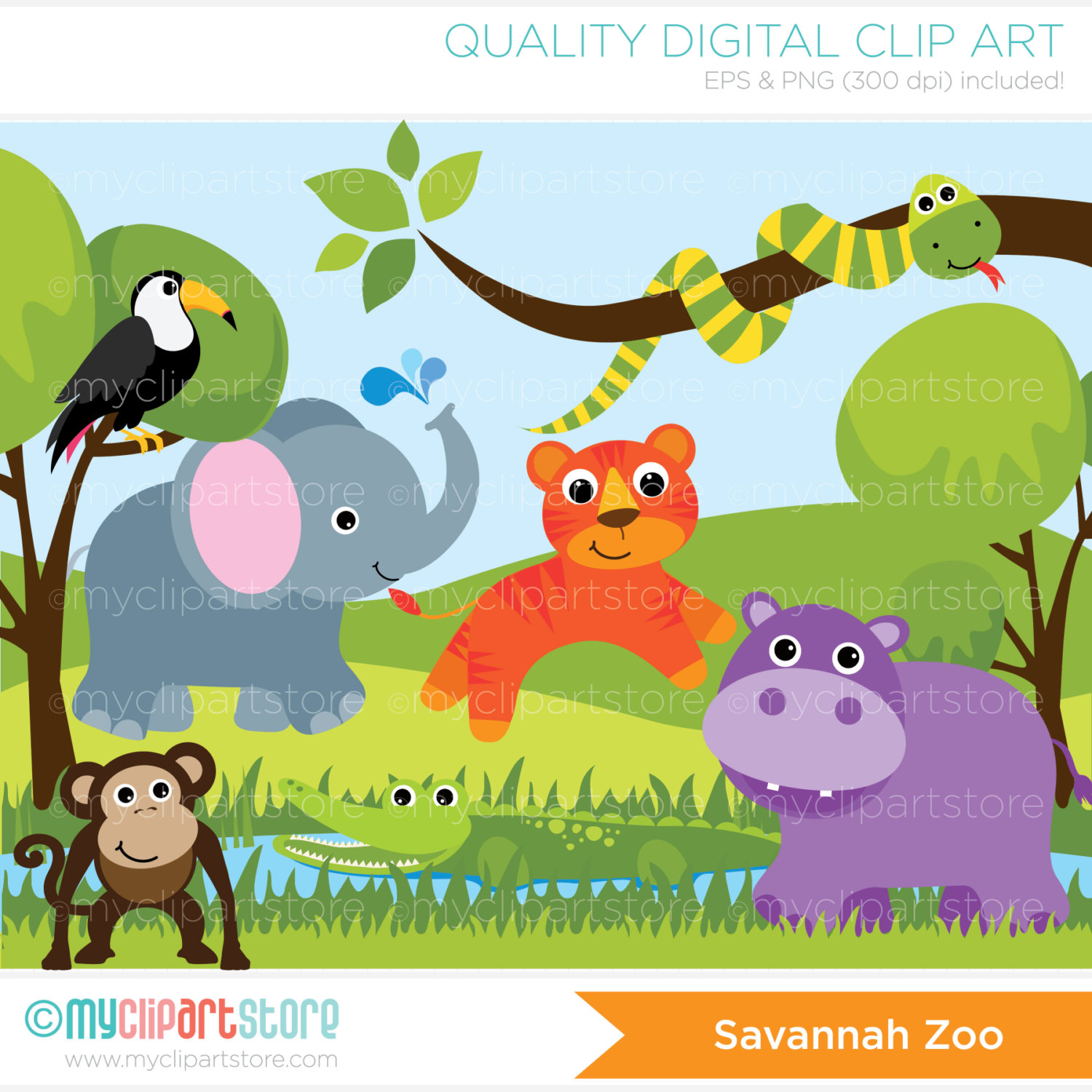 Jungle Animals Savannah Zoo Clip Art / Digital by MyClipArtStore