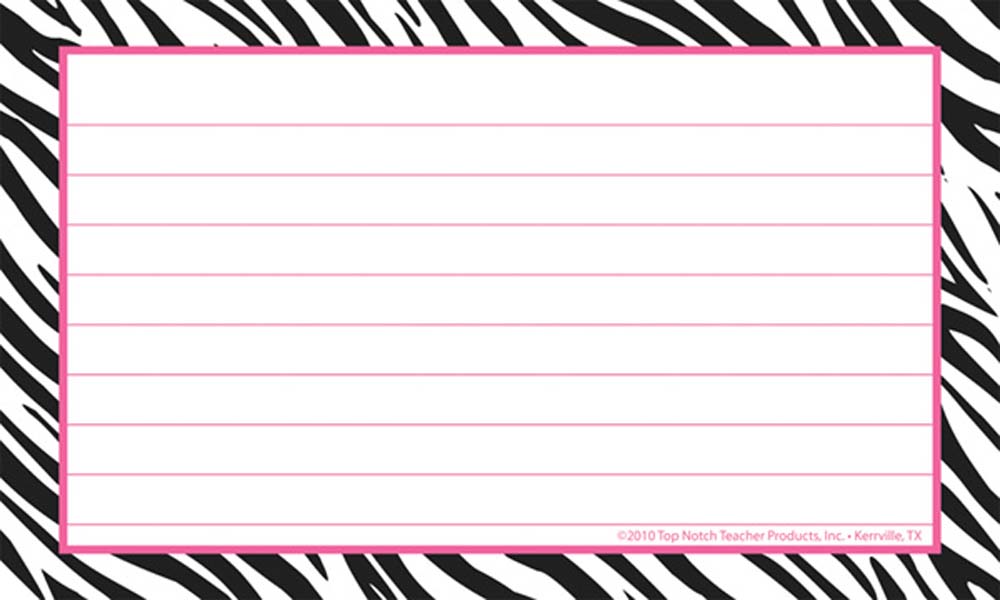Border Index Cards, 3 x 5 Lined, Zebra [TNT3666] - $2.89 ...
