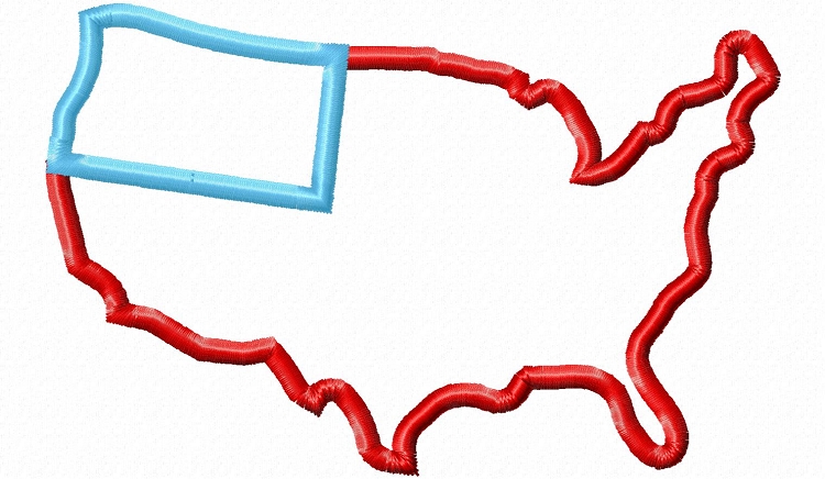 Applique United States USA Outline Flag Machine Embroidery Design