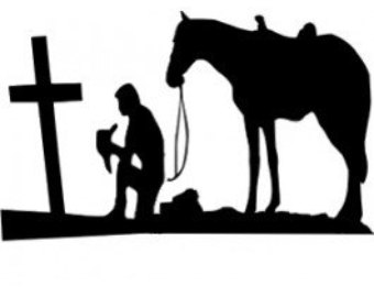 Cowboy Kneeling At Cross Clip Art