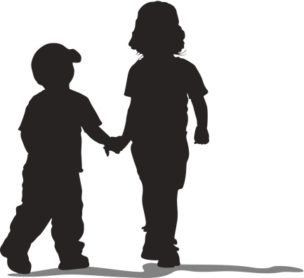 Silhouette Of Cute Little Girl Boy Holding Hands Clip Art, Vector ...