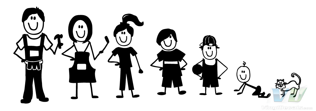 Family Of 5 Stick Figures And A Dog