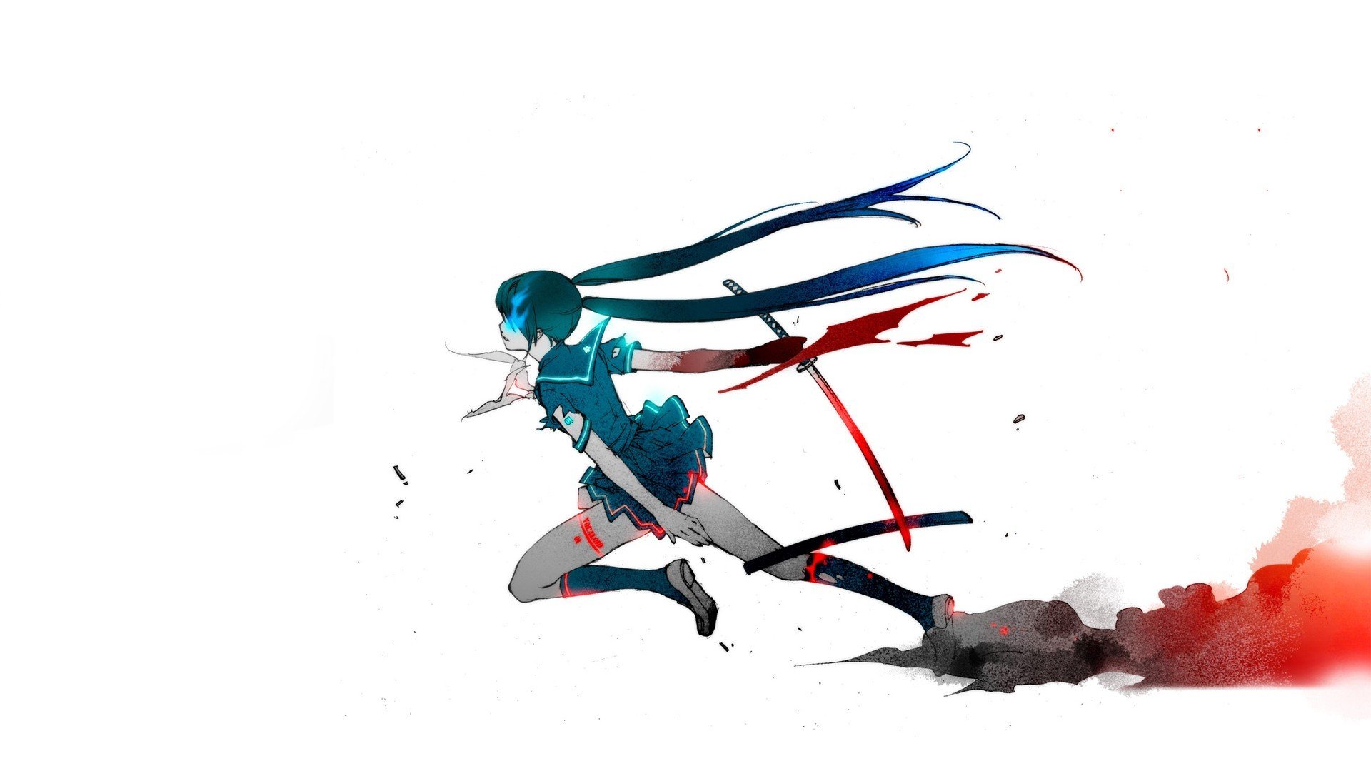 Anime Katana Simple Background White Background Blue