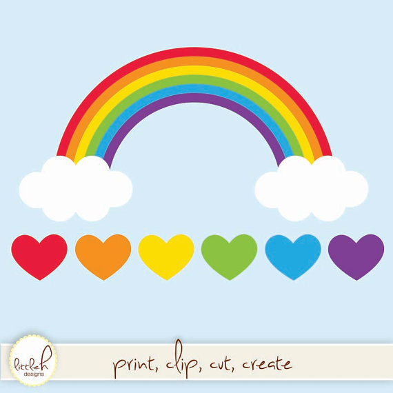 Rainbow with Clouds and Hearts Digital Clip Art by lHdesigns5