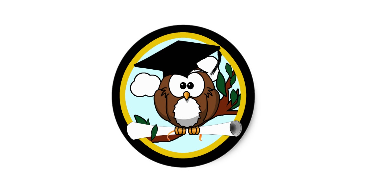 Cute Cartoon Graduation Owl With Cap & Diploma Classic Round ...