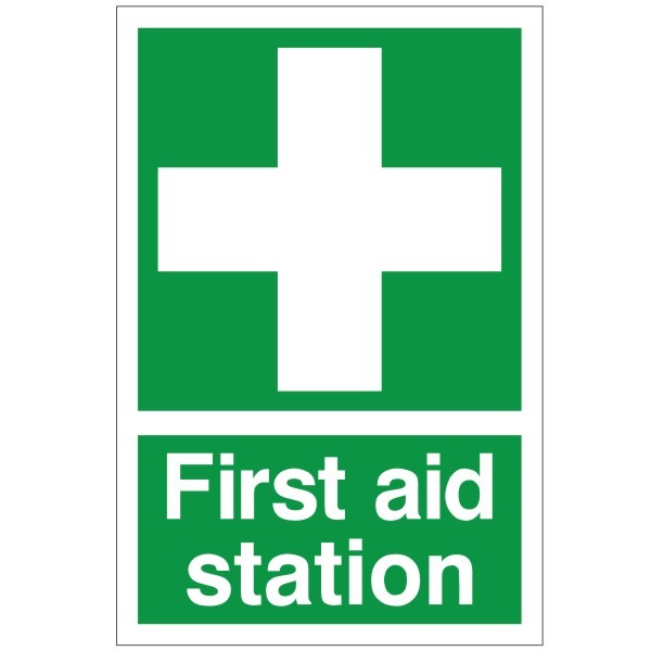 White Rigid PVC First Aid Station Sign 200mm Wide x 300mm High