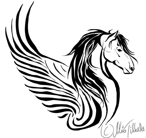 Black Tribal Horse Head Tattoos Design