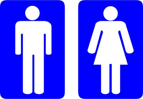 Vector image of blue male and female square toilet signs | Public ...