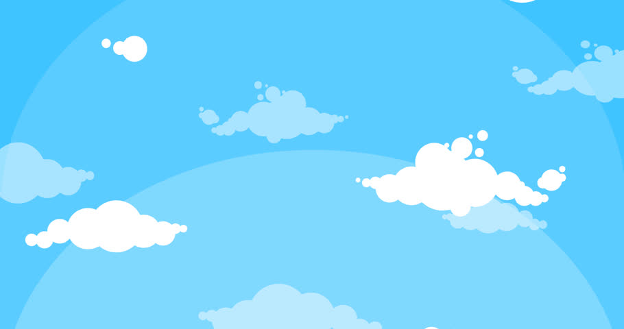 Cartoon white clouds moving up blue sky background loop animation ...