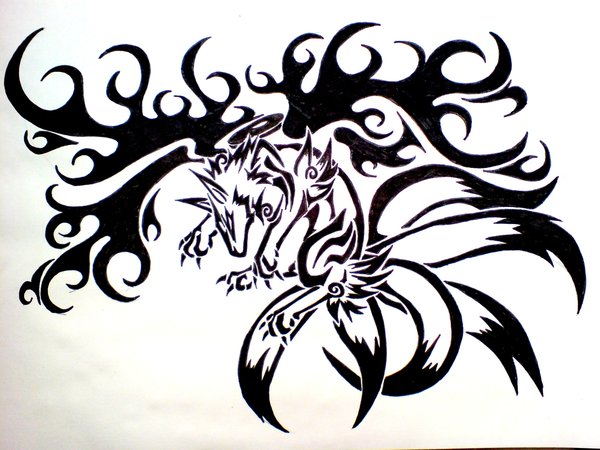 Grayscale Tribal Foxes on #Tribal-Wolf-Art - deviantART