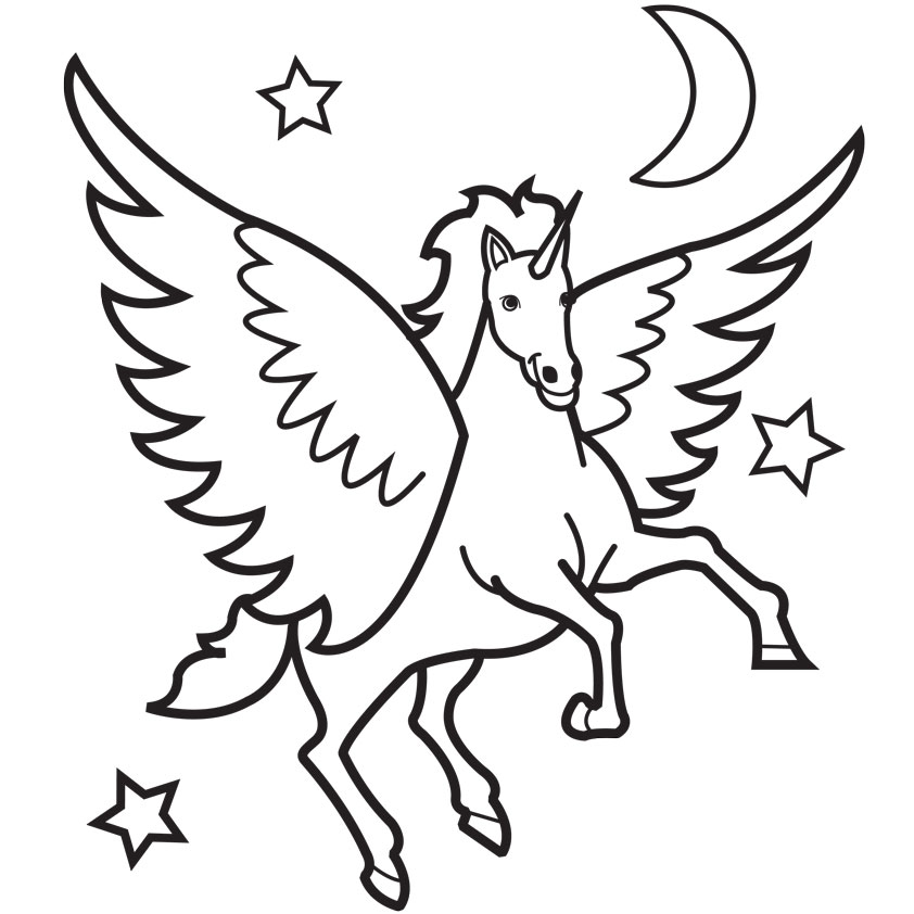 Flying Unicorn Printable Coloring Pages 2