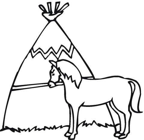 Wigwam With The Horse coloring page | Super Coloring