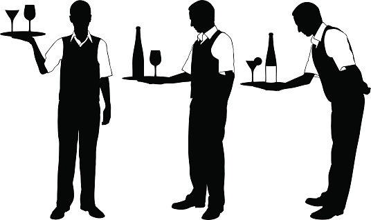 Silhouette Of A Waiter Serving Clip Art, Vector Images ...