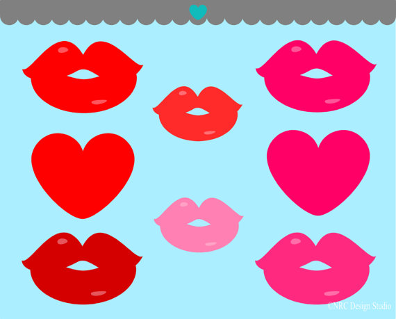 Valentine's Day Clip Art Hearts and Kisses by NRCDesignStudio