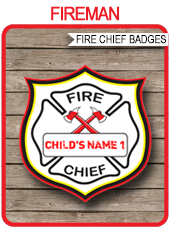 Fire Chief Badges | Printable Fireman Birthday Party
