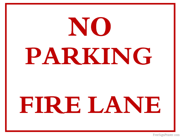 Printable No Parking Fire Lane Sign
