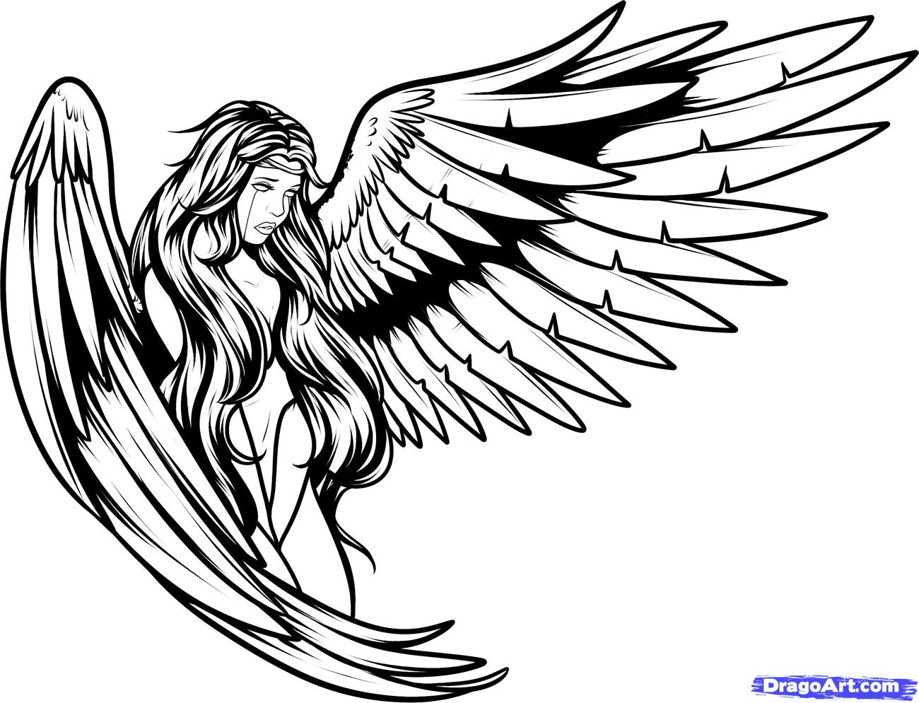 How to Draw Tattoo Angels, Angel Tattoos, Step by Step, Fantasy ...