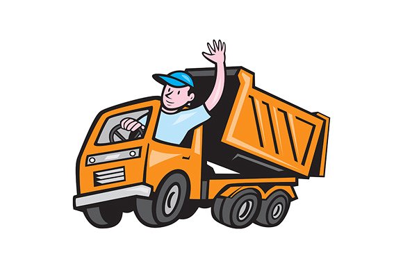 Dump Truck Driver Waving Cartoon ~ Illustrations on Creative Market