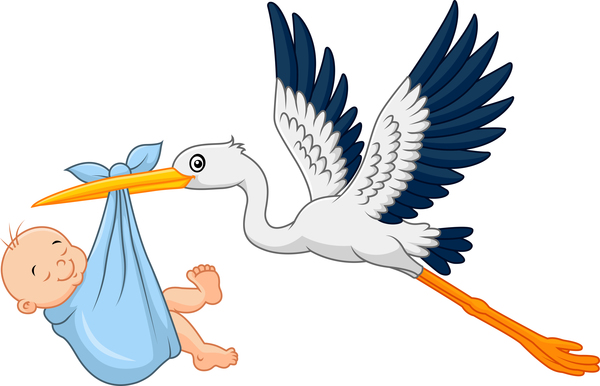 Cartoon stork with cute baby vectors 07 - Vector Animal, Vector ...