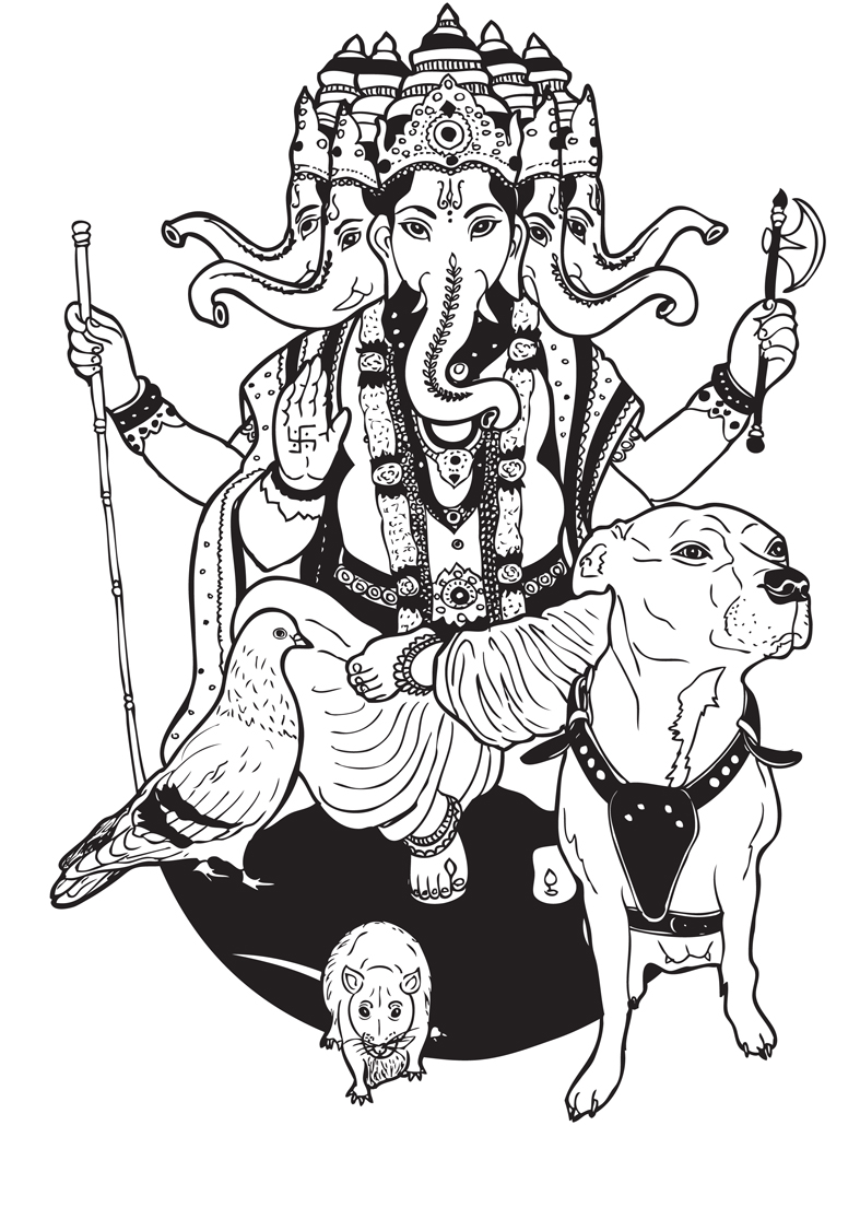 Ganesha Black And White Drawing