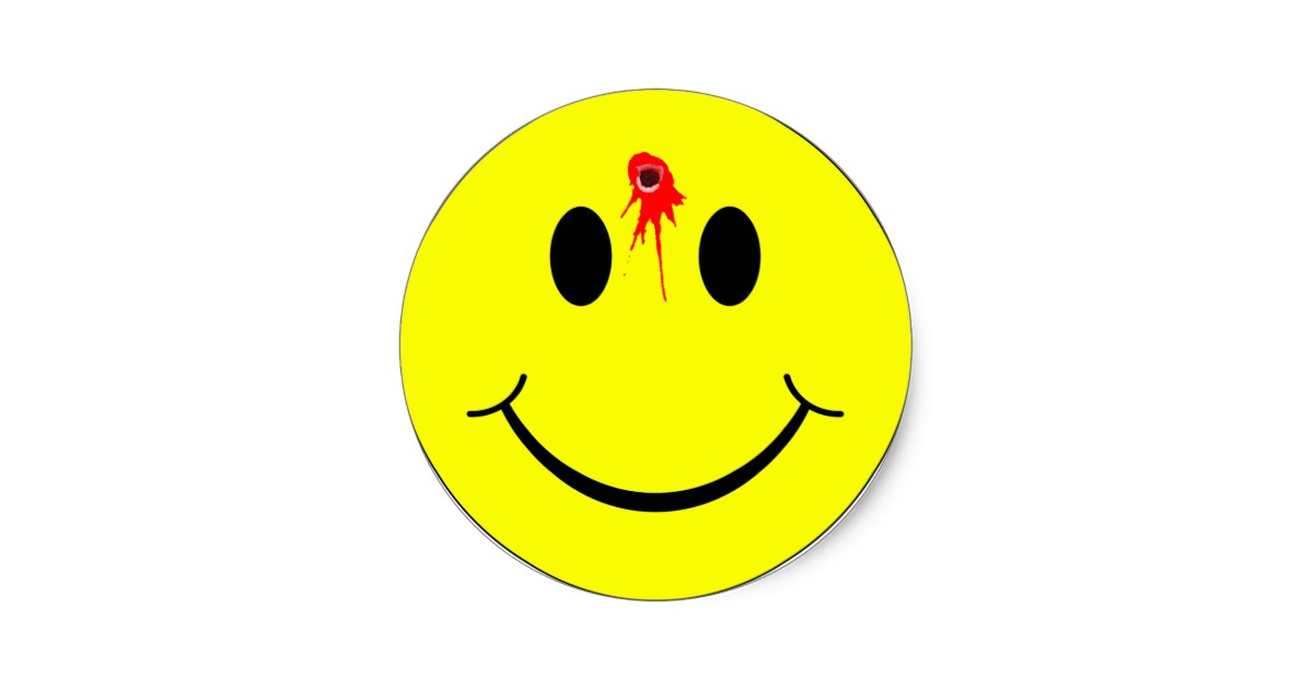 Shot Dead Head Smiley Face Bleeding Bullet Hole Classic Round ...