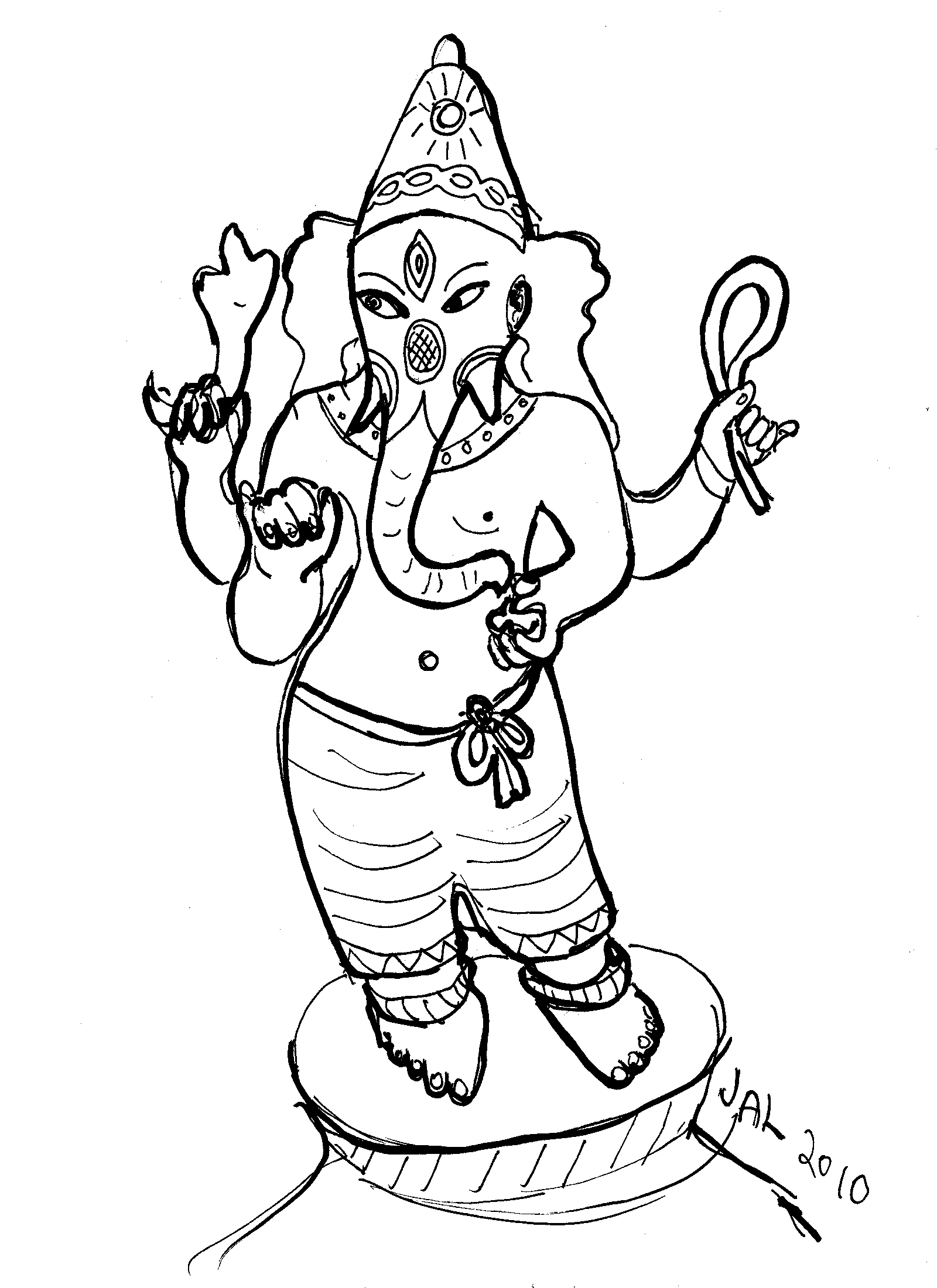 Ganesha Black And White Drawing