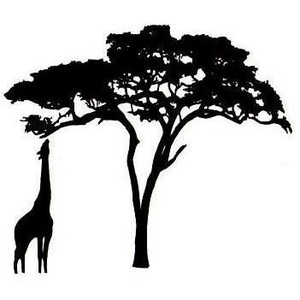 GIRAFFE and ACACIA TREE Silhouette Um African rubber stamp No.17