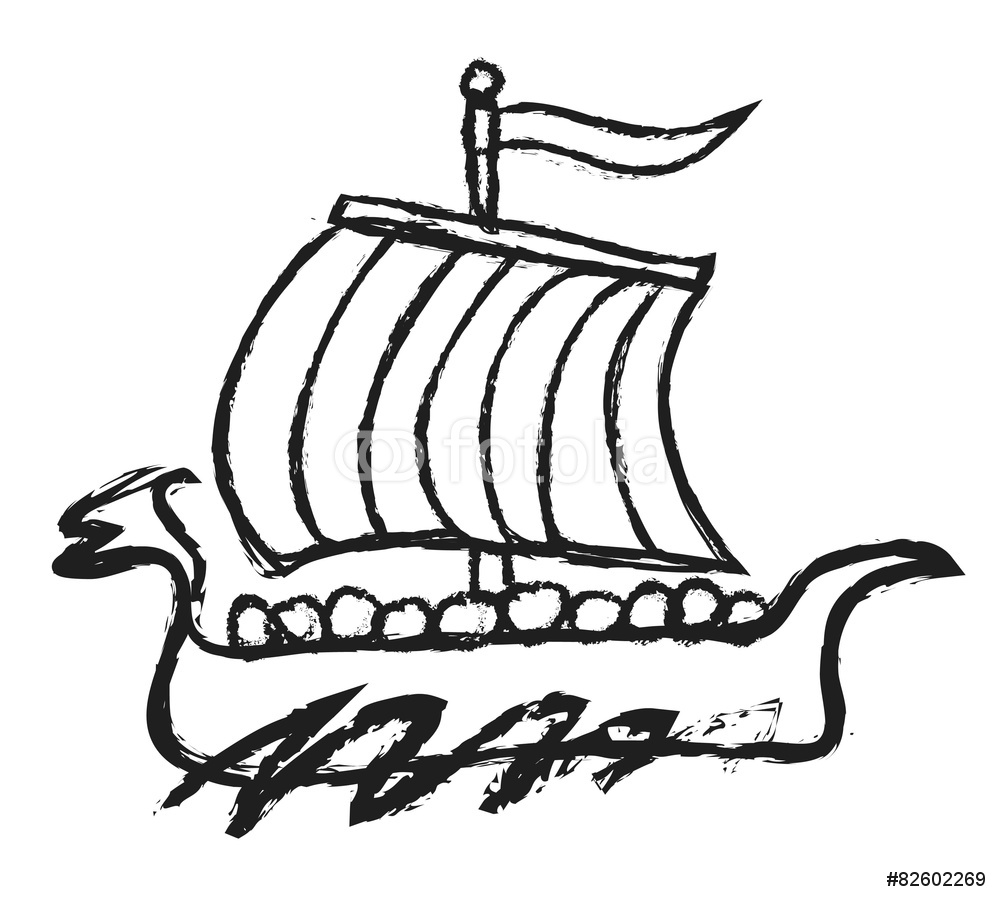 Doodle Viking Ship Viking Boat Illustration Wall Sticker | Wall ...