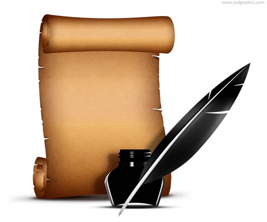 Paper scroll with quill pen free PSD download