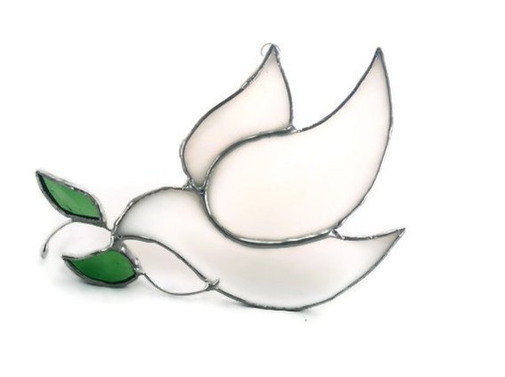 Handmade White Stained Glass Dove With Olive Branch Suncatcher by ...