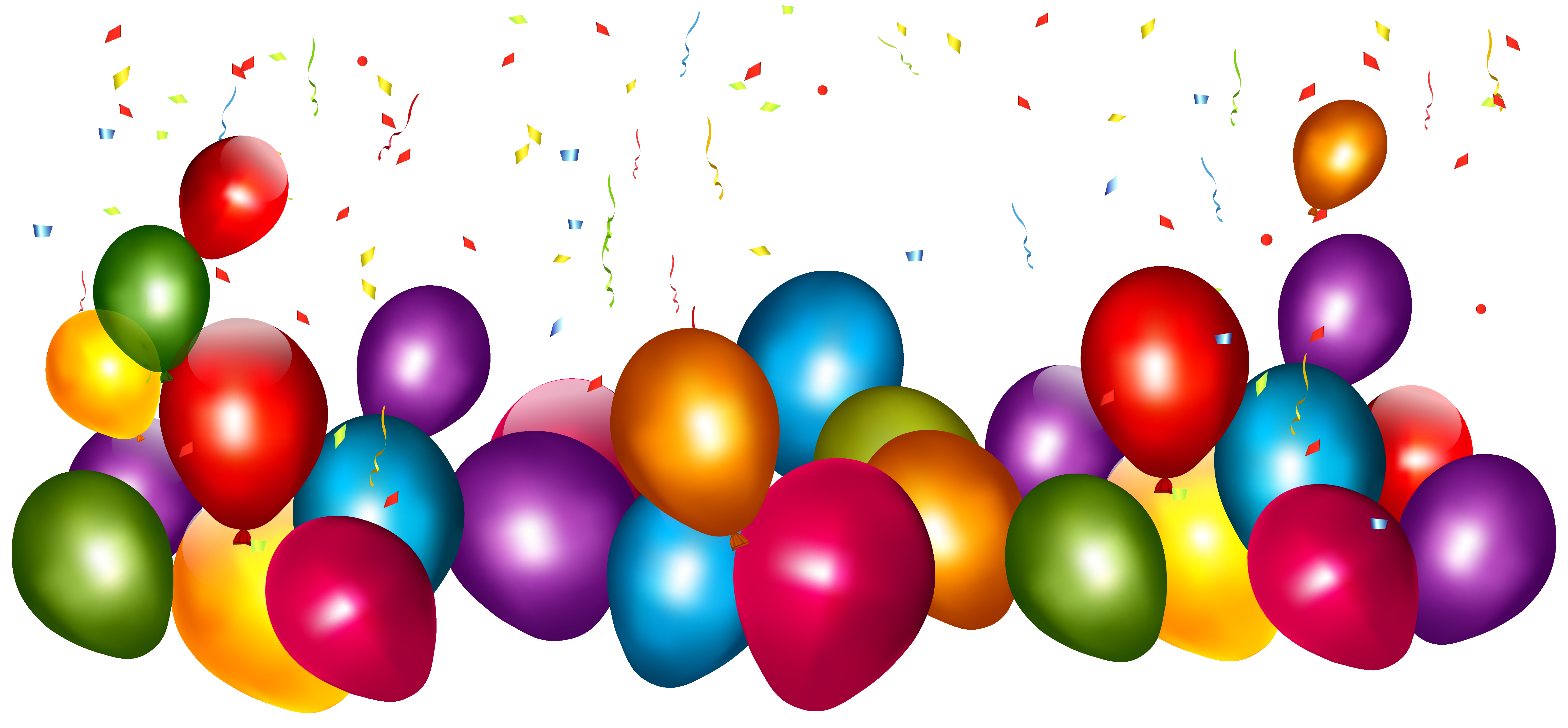Transparent Colorful Balloons with Confetti PNG Clipar Picture