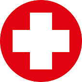 Digital Illustration Of White First Aid Cross In Red Circle On ...