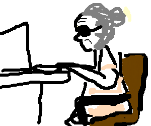 Blind lady using a computer (drawing by Darren7897)