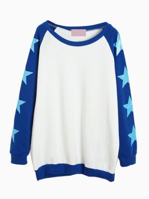 Sweatshirt Contrast Blue Stars Print Sleeve | Choies - ClipArt Best ...